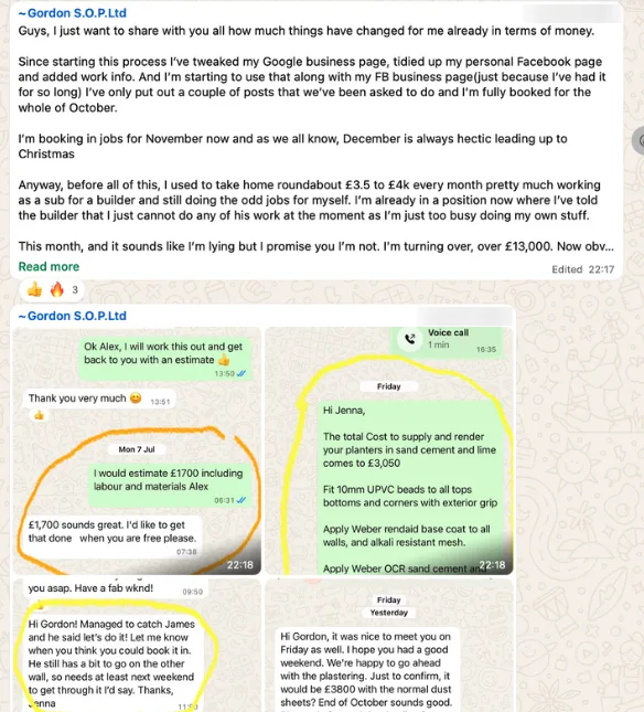Tradesman testimonial: fully booked for October, turning over £13,000 this month