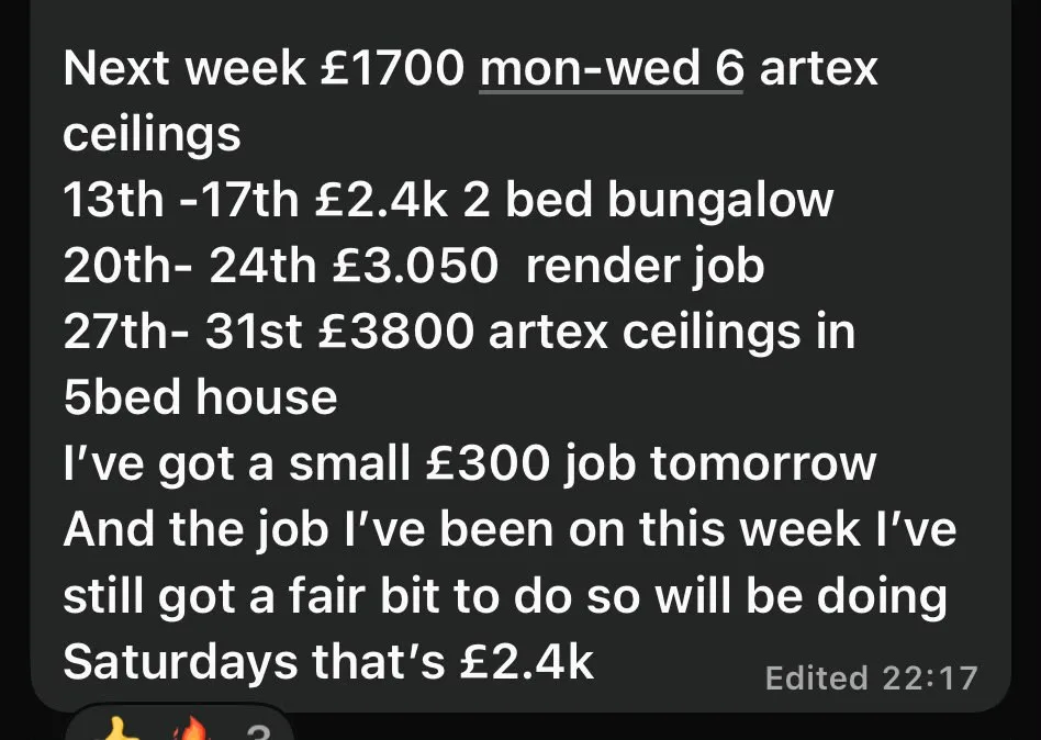 Tradesman testimonial: week-by-week bookings worth over £11,000