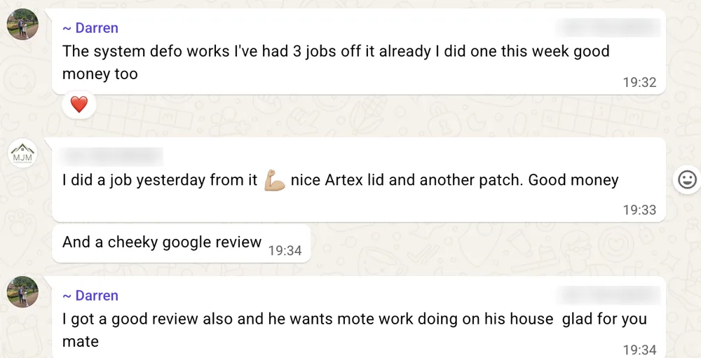 Tradesman testimonial: 3 jobs already and a Google review