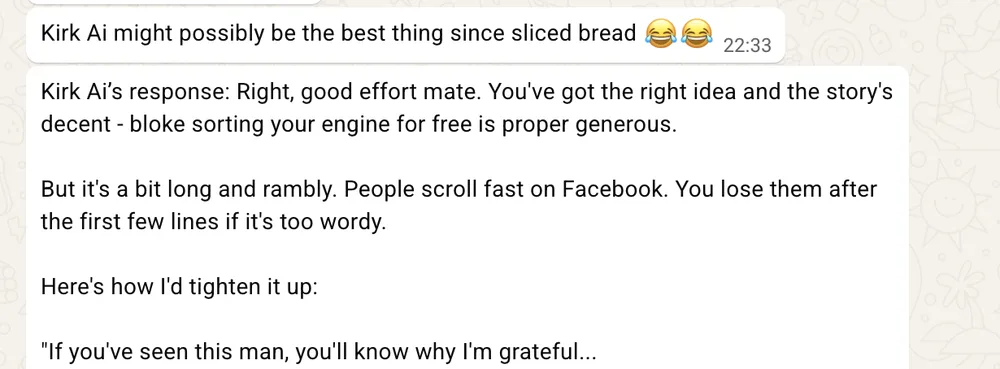 Tradesman testimonial: Kirk AI might be the best thing since sliced bread