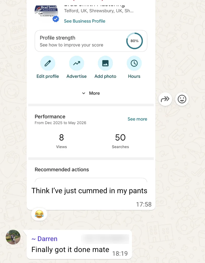 Tradesman testimonial: Google business profile set up and getting found